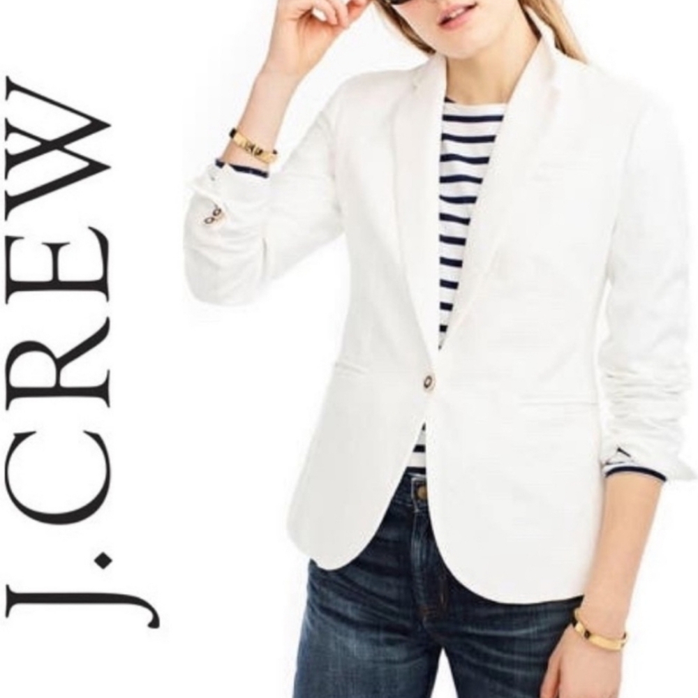 J. Crew Women's Campbell Classic Preppy Academia White 100% Linen Blazer. Sz 14